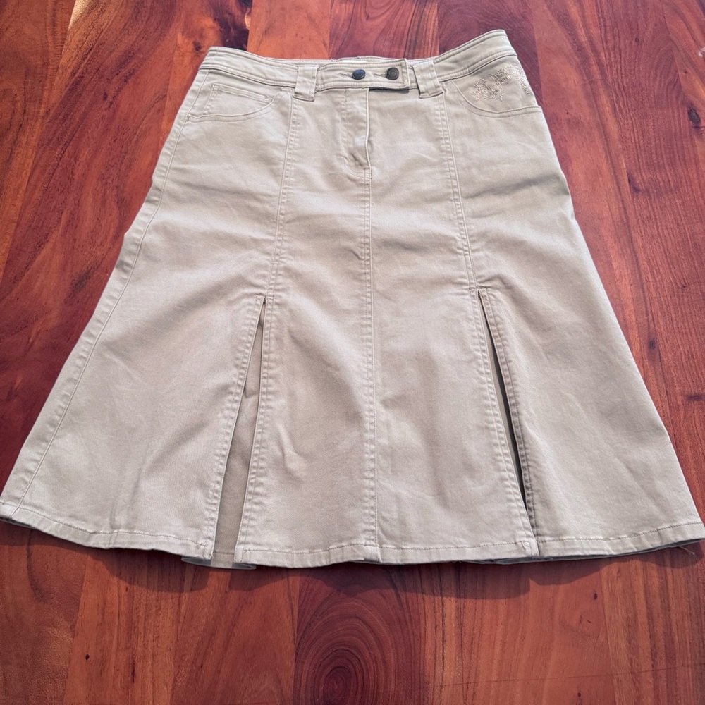 JESSICA Cream Beige Lagenlook Earthy Minimalist Boho A Line Midi Skirt. Medium
